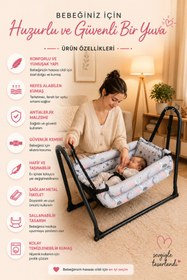 Resim Asya Bebe ASYABEBE | Anne Yanı Bebek Hamak Lüks Pamuklu Kumaş Silinebilir Hamak Sağlam Hafif İskelet 