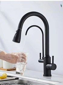 Resim Mutfak Evye Bataryası Dual Flow Su Arıtma Çıkışlı Spiralli Siyah 