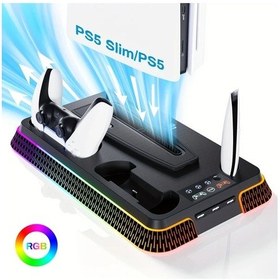 Resim Motion003 Ps5 Slim Çok Fonksiyonlu Soğutucu Stand Siyah Usb Şarj Rgb Aydınlatma Fan Hız Kontrolü Dijital Disk 