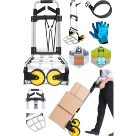 Resim Staxx Power 120KG Kapasiteli Katlanır Koli Yük Paket Taşıma El Arabası 360° Dönen Sap + Teleskopik Uzayan Kol 