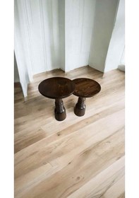 Resim Doğal Masif Ahşap Yan Sehpa Seti 2 Li Ceviz Zigon Ve Fiskos Model - Mushroom Side Table Ceviz 