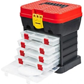 Resim Belirtilmemiş Tabureli Balıkçı Takım Çantası - 4 Çekmeceli - Kırmızı 