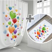 Resim Zethome Heart Ballons Banyo Paspas Ve Tek Kanat Duş Perdesi 1x180x200 Set 