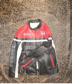 Resim Hakiki Deri Erkek Spor Ceket Regular-fit Kırmızı - Siyah 