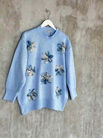 Resim Tasarım Organze Çiçekli Örgü Tunik Kazak (Bebe Mavisi) - 5129 - Bebek Mavisi / Standart 