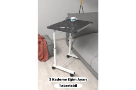 Resim Depolife Eğim Yükseklik Ayarlı Laptop Sehpası Kahvaltı Ders Çalışma Bilgisayar Masası Metal Ayak Tekerlekli 