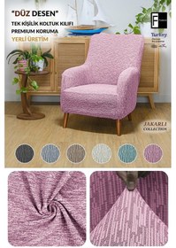 Resim Jakar Tekli Lastikli Kanepe Örtüsü Lastikli Berjer Koltuk Örtüsü Koltuk Kılıfı Pembe 