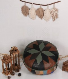Resim Ottoman Pouffe İskandinav El Yapımı Hakiki Kuzu Derisi Bohem Bahçe Balkon Bungalov Puf Minder 60x30cm(DOLGUSUZ) 