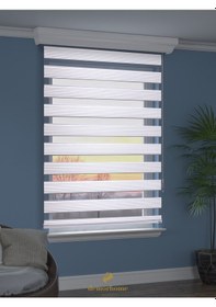 Resim Br Demor Home Geniş Pliseli Beyaz Zebra Stor Güneşlik Perde Metal Kasa Beyaz 