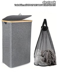 Resim 100 Lt Tek Bölmeli Bambu Kumaş Kirli Çamaşır Sepeti Joseph Model Antrasit 