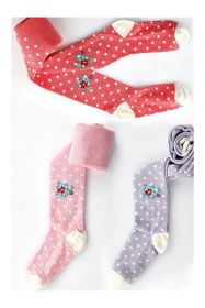 Resim Veraye Socks Çiçek Desen Puanlı Kız Külotlu Çorap Pamuklu Penye 3'lü Kırmızı-mor-pembe 