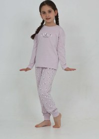 Resim Toontoy Kız Çocuk Kelebek Baskılı Pijama Takım Lila 