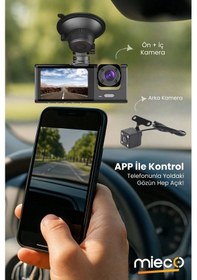 Resim 1s Wifi / App /1920p Fhd/ 170 Ultra Geniş Açı/gece Görüş/ G-sensörü 3 Kameralı Araç Kamerası 2025 