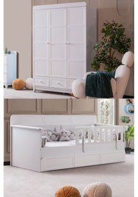 Resim Mira Çocuk Odası Takımı, Mira Yavrulu Karyola, Berlin 3 Kapaklı Dolap - Beyaz Renkli 