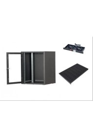 Resim Setrack 19'' 9u 600X600 cm Duvar Tipi Rack Kabinet+ Sabit Raf+2li Fan Modülü 