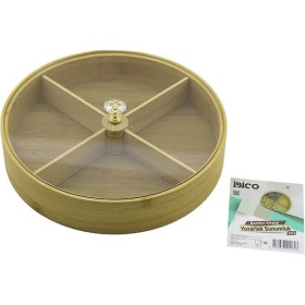 Resim Yuvarlak 4 Bölmeli 2ın1 Bölmesiz Çok Amaçlı Kutu Ahşap Bambu Servis Sunum Tepsi - Tahtası 22cm Kahverengi 
