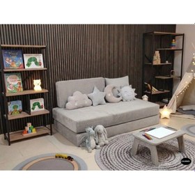 Resim Sünger Koltuk Yatak 160x90 cm - 3'ü 1 Arada Kadife Çocuk Yatağı | Fermuarlı Yıkanabilir Kılıf | Gri 