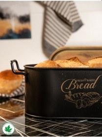 Resim Lin Metal Ahşap Kapaklı Tel Kulplu Metal Ekmeklik - Siyah 