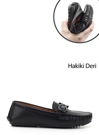Resim Gönderi(r) Kadın Siyah Tokalı Rok Hakiki Deri Comfort Loafer 