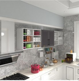 Resim Kenzlife Hazır Mutfak Dolabı Mercimek90 Gri Mod2 90 240 32 Mebran Kapak Suntalam Gövde Beyaz 