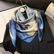 Resim Kadınlar için 90cm Büyük Kare Eşarp - Şık Mavi, Sarı & Beyaz Çiçek Baskılı Şal, Yumuşak Polyester Kumaş, Günlük Kullanım İçin Mükemmel, Elde Yıkama veya Kuru Temizleme 