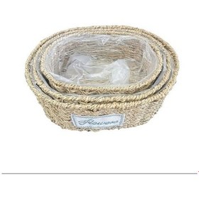 Resim Oval Doğal Hasır Saksı Seti - 3'lü 