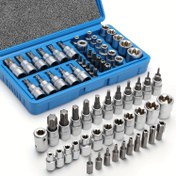 Resim Profesyonel 34 parça Torx Bit Soket & E-Torx Yıldız Soket Seti 1/4" 3/8" 1/2" Sürücü Erkek Kadın E-torx Uçları El Tipi Alet Kılıfı ile 