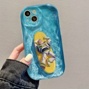 Resim DISNEY Oyuncak Hikayesi Buzz Lightyear Yaz Okyanusu Güneş Banyosu Serinletici Karikatür Sevimli Düz Beyaz Renk Kıvırcık Dalga Çerçeve Telefon Kılıfı iPhone 16/15/14/13/12/11/7 Pro/Pro Max/Plus/X/XS/XR/XS MAX için, Lens Koruma, Koruyucu Telefon Kapak, Hediyeler 
