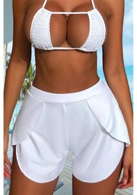Resim Missmaral Kadın Beyaz Deniz Havuz Şortu Etek Görünümlü Yırtmaçlı Şık Model İçte Bikini Slip 1101 Beyaz 