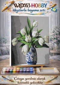 Resim wombhobby Mavi Vazodaki Laleler Sayılarla Boyama Seti 80x100 Cm Çerçevesiz RULO ( Kasnaksız ) 