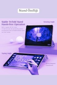 Resim iPad 10.9 inç 10.Nesil ile Uyumlu Fuchsia Smart Cover Standlı Katlanabilir Akıllı Tablet Kılıfı Lila 