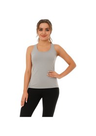Resim Ghassy Co. Kadın Nem Emici Kompresyonlu Kolsuz Omuz Açık Tasarım Spor Atlet Açık Gri 