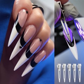 Resim 5'li Paket Fransız Tırnak Sanatı Ördek Gagası Konumlandırma Klipsleri - Silikon Yama ile Basınçlı Tırnaklar için Metal & Uçlar, Evde Salon Kalitesinde Manikür için Hassas Hizalama Araçları 