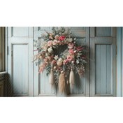 Resim Venspor Vintage Çiçekli Ahşap Kapı Arkaplanı, Pastel Tonlar, Duvar Örtüsü 200x150cm 