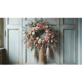Resim Venspor Vintage Çiçekli Ahşap Kapı Arkaplanı, Pastel Tonlar, Duvar Örtüsü 200x150cm 