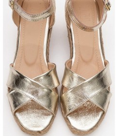 Resim Luvi Shoes Miria Altın Hakiki Deri Çapraz Bantlı Kadın Dolgu Topuklu Sandalet Altın 