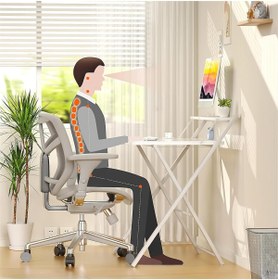 Resim AYZ Bodo Metal Ayaklı Laptop Masası Katlanır Çalışma Masası Raflı Masa Katlanır Laptop Sehpası Beyaz 