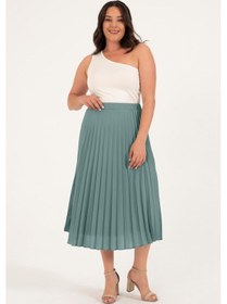 Resim Astarlı Pilili Midi Etek -1750-mint Mint Yeşili 