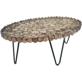 Resim Orta Sehpa Oval Kütük Ağaç Dalı Kesme Metal Çelik Ayak Yeni Trend 