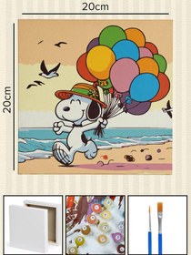 Resim Sayılarla Boyama 20x20 Cm Tuval Seti Fırça Boya Dahil Çıtaya Gerili - Baloncu Snoopy 