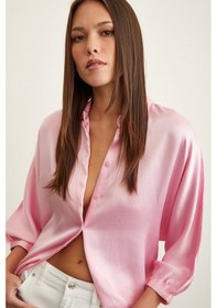 Resim Never More Fakir Kol Saten Gömlek Pembe 
