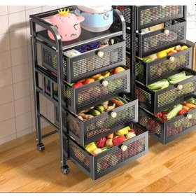 Resim 5 Katlı Metal Siyah Çekmeceli Patates Soğan Sebze Meyve Sepeti Sebzelik 1000-cn 