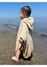 Resim Organik %100 Pamuk Kapşonlu Plaj Çocuk Bebek Panço Bornoz Banyo Havlu Kapüşonlu 2 - 4 Yaş 