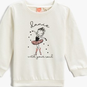 Resim Kız Bebek Balerin Baskılı Sweatshirt Bisiklet Yaka Pamuklu 