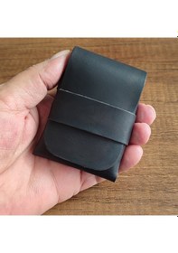 Resim Sumerian Leather Craft Minimalist Deri Kartlık Siyah Anahtarlık Hediye Siyah 