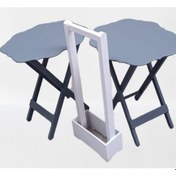 Resim Çanta Zigon Sehpa Yonca Model İkili Takım Ahşap Mdf Gri Renk Uyumu El Yapımı 