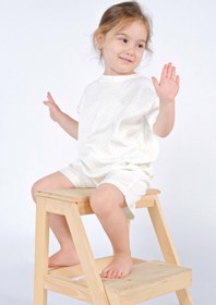 Resim Organik Pamuk Pointel Bebek Ekru Şort Takımı - Beyaz / 1-2 Yaş 