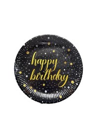 Resim Roll-up Doğum Günü Işıltılı Siyah Happy Bithday Yazılı Karton Tabak - 22 Cm. - 8 Adetlik 1 Paket Pembe 