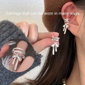 Resim 1 Çift Y2K Bowknot Bale Kulak Manşeti Klipsli Küpe, Kaplama Beyaz K Bitişli Alaşım Dikişsiz Küpeler, Kadınlar İçin Çok Yönlü Günlük ve Parti Giyim, Parti Aksesuarları | Eğlenceli Tasarım | Alaşım İnşası 