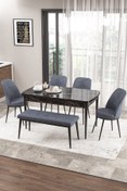 Resim Canisa Concept Zen Serisi 80x132 Mdf Açılabilir Siyah Mermer Desen Masa Takımı 4 Füme Sandalye Ve 1 Bench 